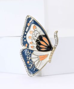 Enamel Butterfly Brooch With Rhinestones