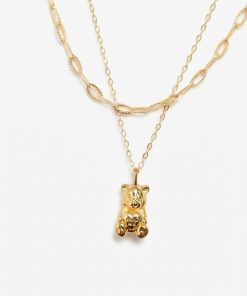 Teddy Bear Necklace with Hug gold Chain
