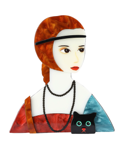 Vintage lady with Cat Acrylic Brooch