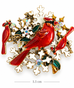Red Cardinal & Snowflake Christmas Brooch