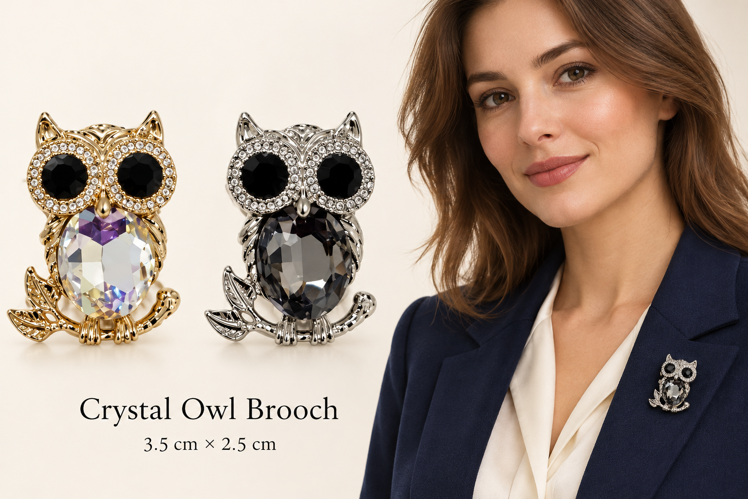 Crystal Owl Brooch