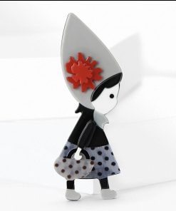 Red Flower Hat Lady Brooch